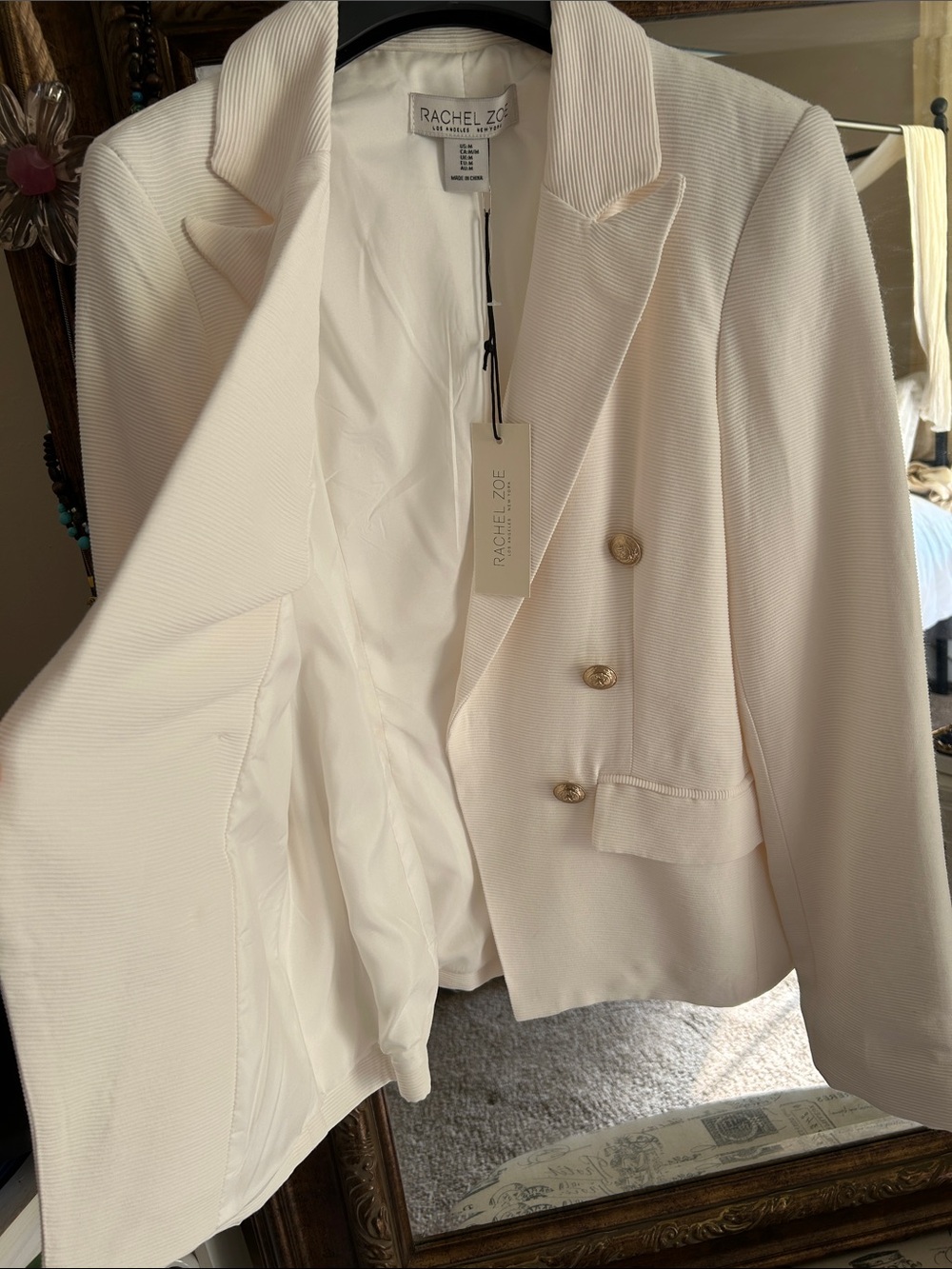 NWT • RACHEL ZOE • Double-Breasted Cream Blazer Jacket with Gold Buttons - Picture 8 of 12